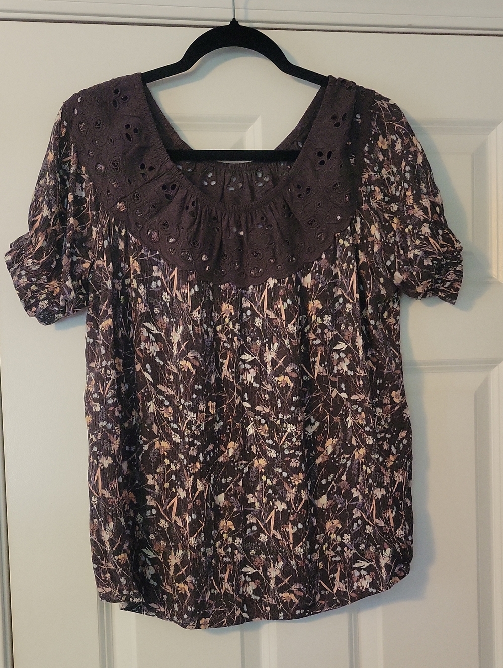 Maurices Plum Floral Eyelet Yoke Blouse